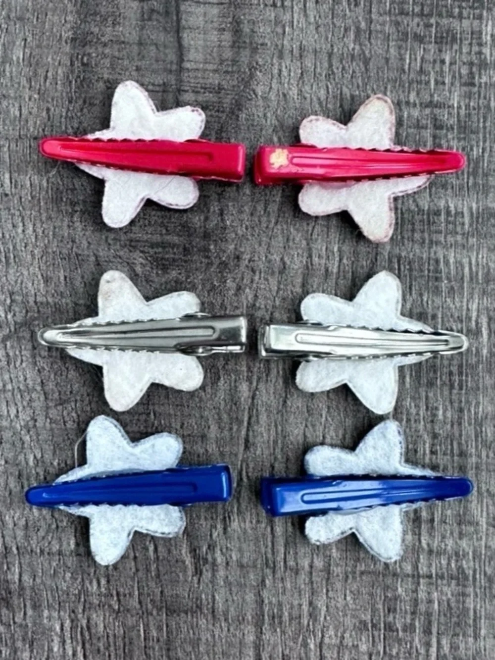 💞 Kids Patriotic Red, Silver, & Blue Glitter Star Hair Clips